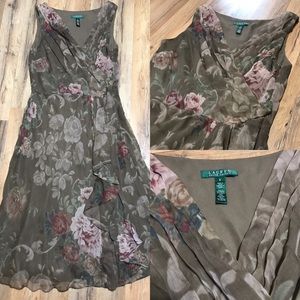 Ralph Lauren Silk Floral Faux Wrap Dress Sz 8